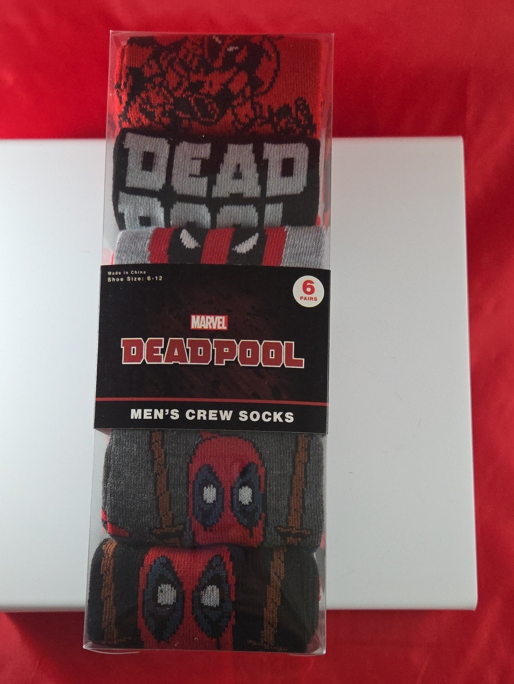 Marvel Deadpool Men's Crew Socks - Gray, Red & Black (6-Pack)